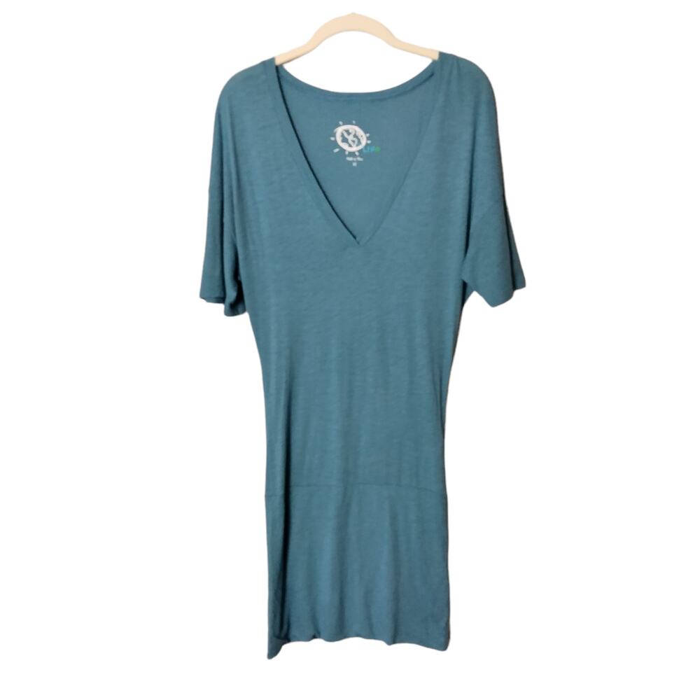 Blue Life Revolve Sz XS Heathered Blue V Neck T Shirt Mini Dress or Cover Up